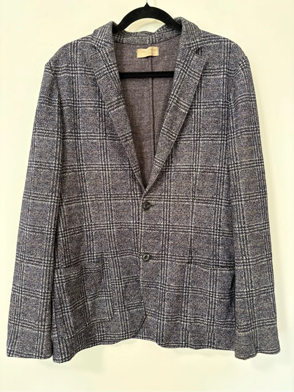 Men’s Classic tailored Jacket Made in Italy Falconeri Plaid Knit Blazer Size52